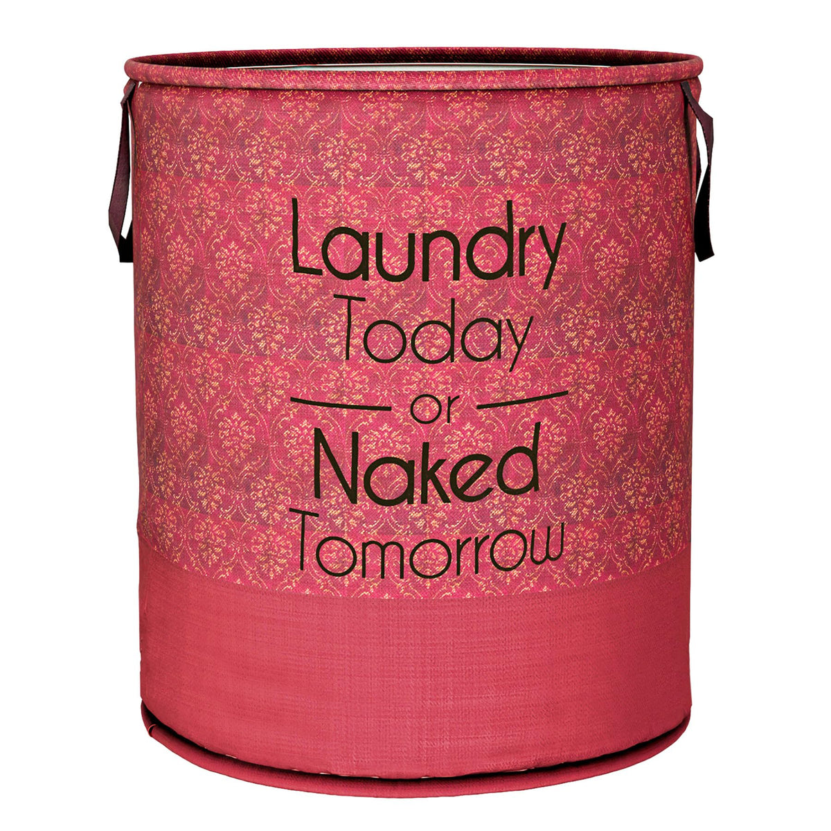 Kuber Industries Laundry Basket | Non-Woven Round Laundry Basket | Clothes Storage Hamper | Foldable Laundry Bag with Handle | Toy Storage Basket | Golden-Print | 45 LTR | Maroon