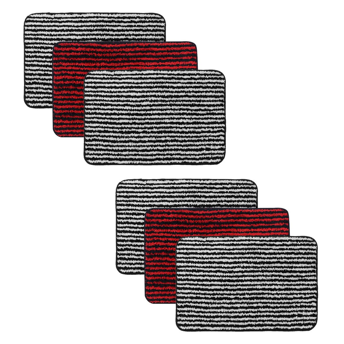 Kuber Industries Super Soft Door mat|Microfiber Anti-Slip Water Absorbant Fluffy Floor Mat|Entrance Mat for Kitchen,Bedside,Door,Living Room,60x40 cm,Set of 2|Black and Red Stripes (Pack of 3)