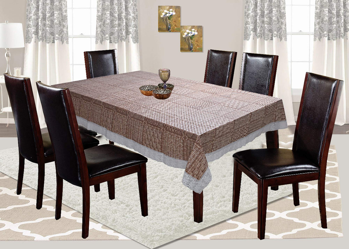 Kuber Industries Dining Table Cover 6 Seater|Water Proof Plastic Table Cover|Heat Resistant (Light Brown)