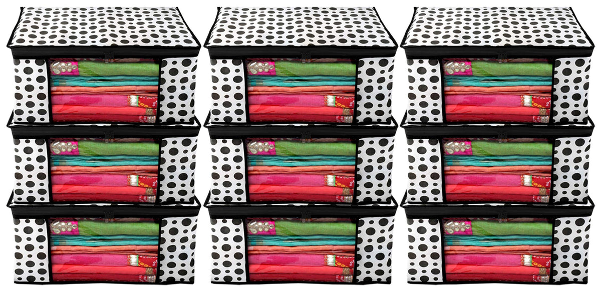 Kuber Industries Saree Covers With Zip|Saree Covers For Storage|Saree Packing Covers For Wedding|Pack of 9 (Black & White)