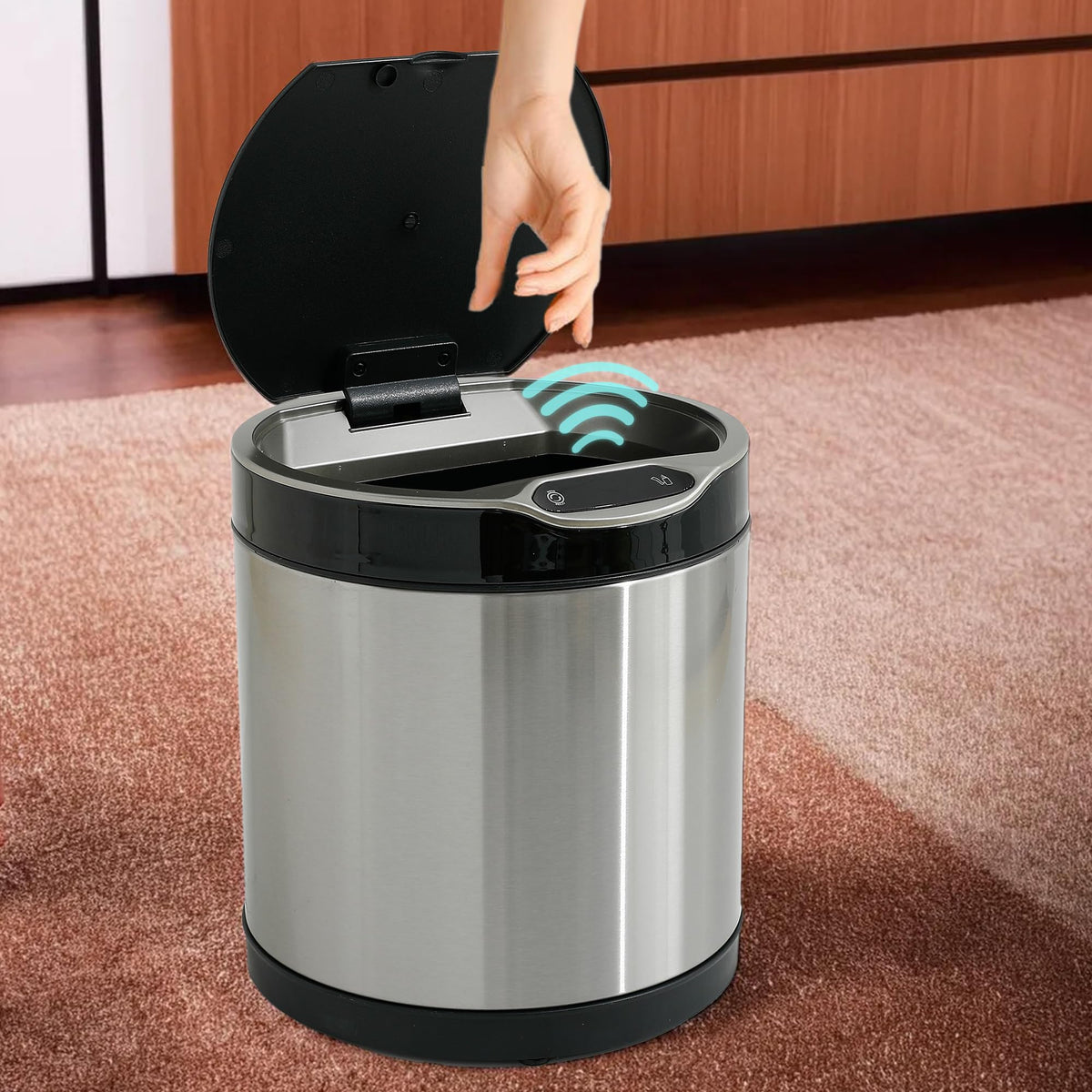 SAVYA HOME 6L Dustbin For Kitchen | Dustbin For Bathroom | 27 cm Automatic Smart Sensor Dustbin For Bedroom | Waste Bin | Stainless Steel Dustbin With Lid | Dustbin for Home | Garbage Bin - Silver