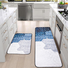 Kuber Industries 2 Pcs Kitchen Mat | Anti-Slip & Absorbent Kitchen Rug Mat | Door Mat & Kitchen Runner Set | Non Woven Floor Mat for Home, Kitchen, Living Room | HY0101 | Blue & Gray