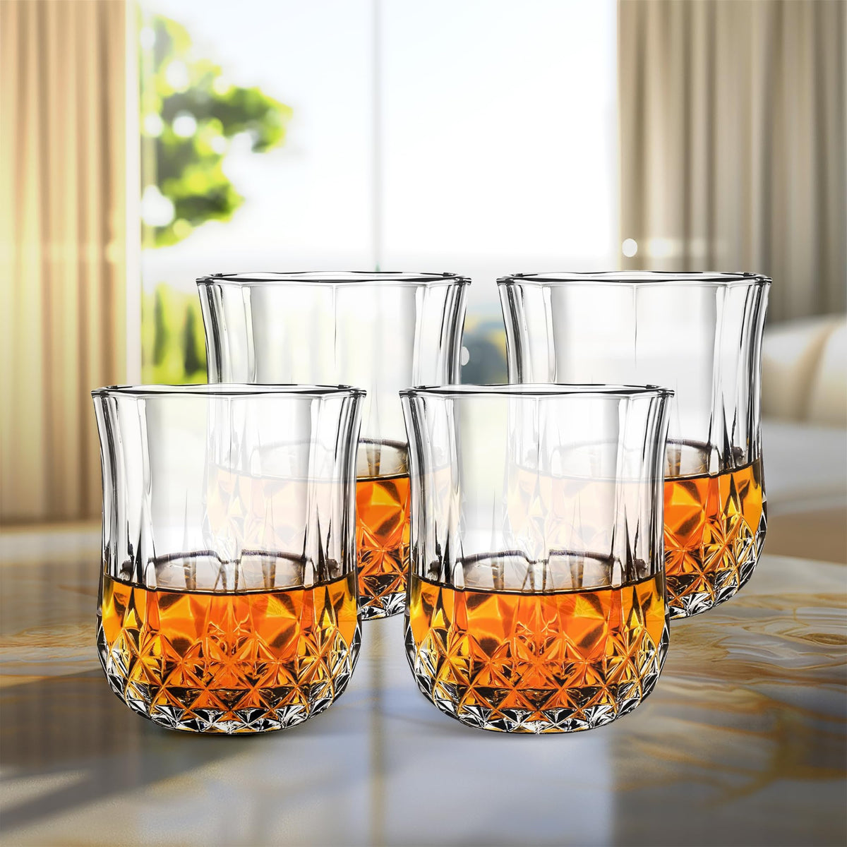 UMAI Whiskey Glasses Set of 4 (200ml Each) | Lead Free Neat Whiskey Glass | Heavy Bottom Drinking Glass | Crystal Glass for Bar Home | Glass for Drinks | Cocktail Glasses | Highball Glass