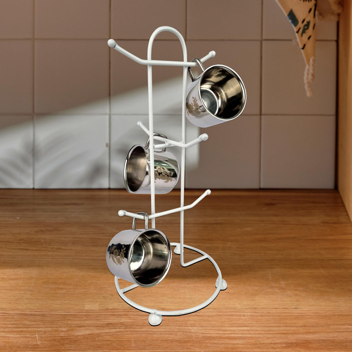 Kuber Industries Pack of 2 Kitchen Stand | Cup Stand for Kitchen | Coffee and Tea Mug Holder | Dinning Tabel Cup Stand for Kitchen | Organizer for Kitchen | 6 Cup Stand Hanger | White