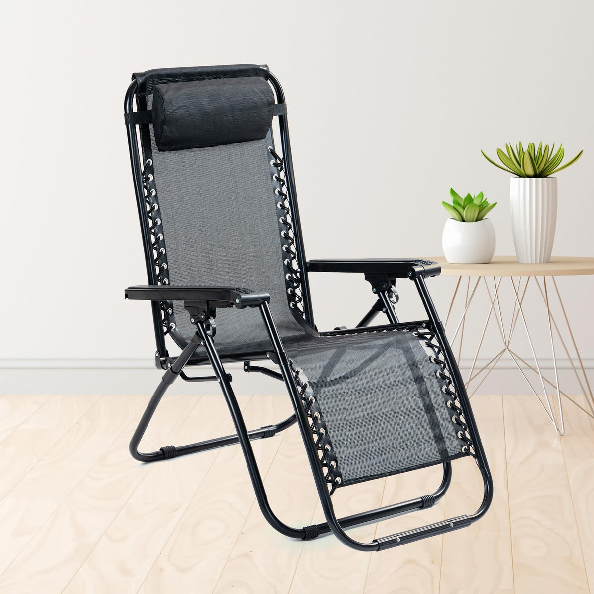 UMAI Recliner Chair | Easy Chair | Relaxing Chair for Home | Portable Foldable | Adjustable Pillow | Comfortable Lounge | Lawn Balcony Home Room | Folding Chair | Black