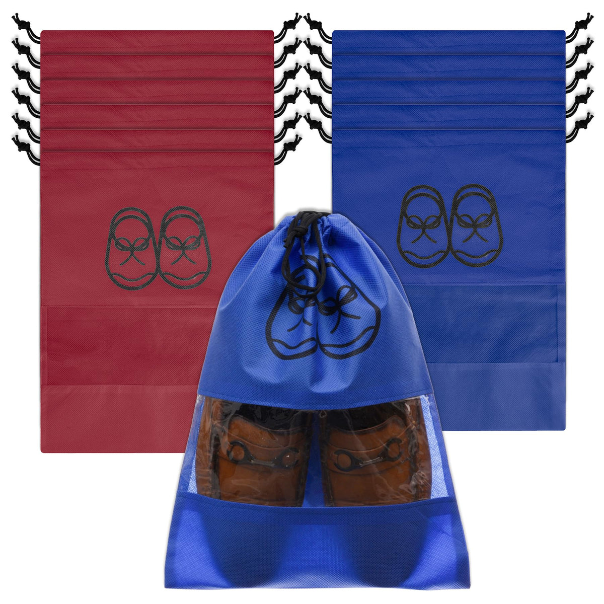 Heart Home Shoe Cover | Travel Shoe Storage Bags | Non-Woven Storage Bag | Shoe Cover with Drawstring | Shoe Organizer with Clear window | Pack of 12 | Multi