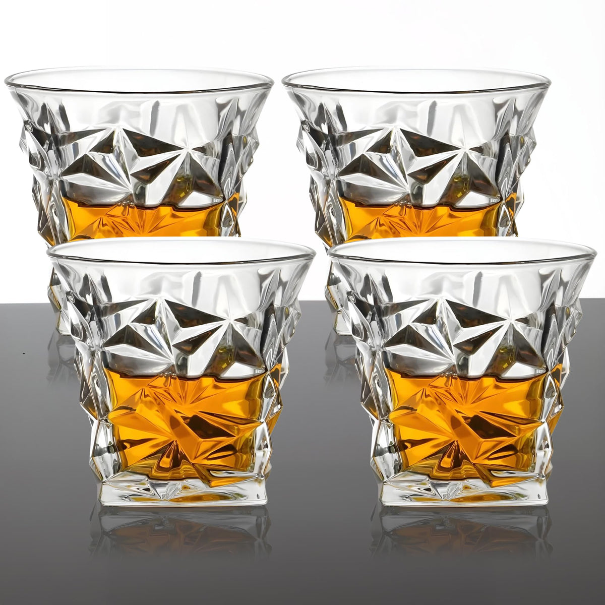 UMAI Whiskey Glasses Set of 4 (280ml Each) | Lead Free Neat Whiskey Glass | Heavy Bottom Drinking Glass | Crystal Glass for Bar Home | Glass for Drinks | Cocktail Glasses | Highball Glass