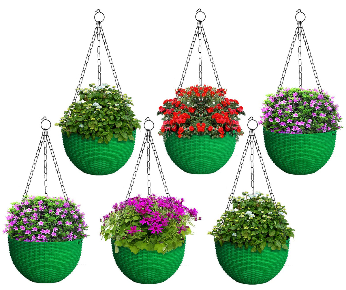 Kuber Industries Plastic Hanging Flower Pot for Balcony & Railing Set of 6 (Green) 53KM3820