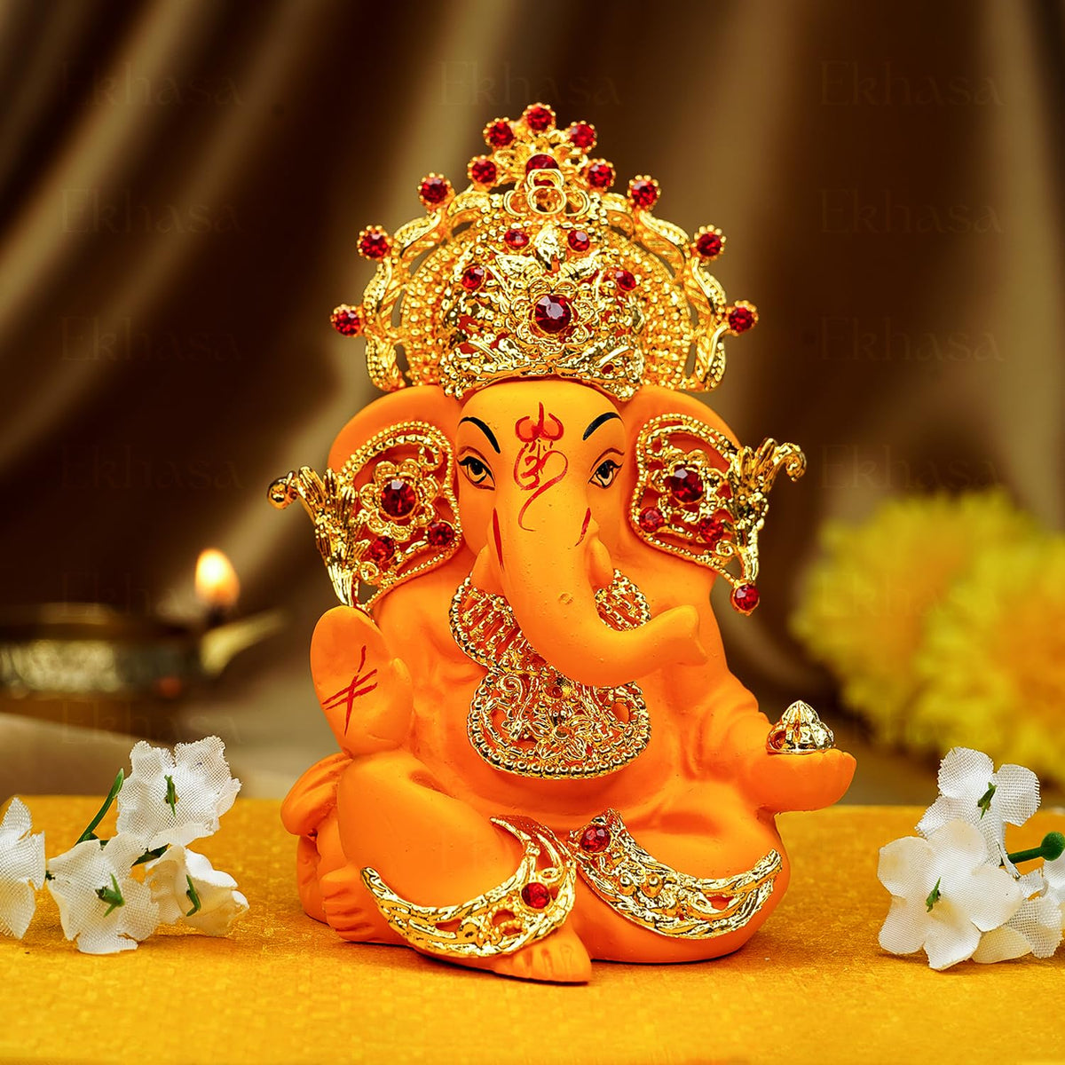 Ekhasa Ganesh Idol for Car Dashboard | Ganpati Idol for Cars | Vinayak Idols for Car Dash board & Home Decor | Ganapathi Idol for Home | Vinayagar Statue | Ganpati Ganesh ji for Office Desk (Mango)