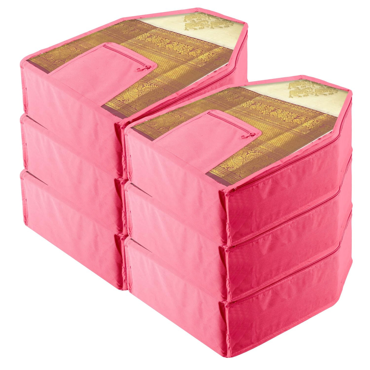 Heart Home Blouse Cover | Clothes Storage Bag | Zipper Wardrobe Organizers | Clothes Organiser with Attached Pocket | Non-Woven Front Transparent Blouse Cover | Pack of 6 | Pink