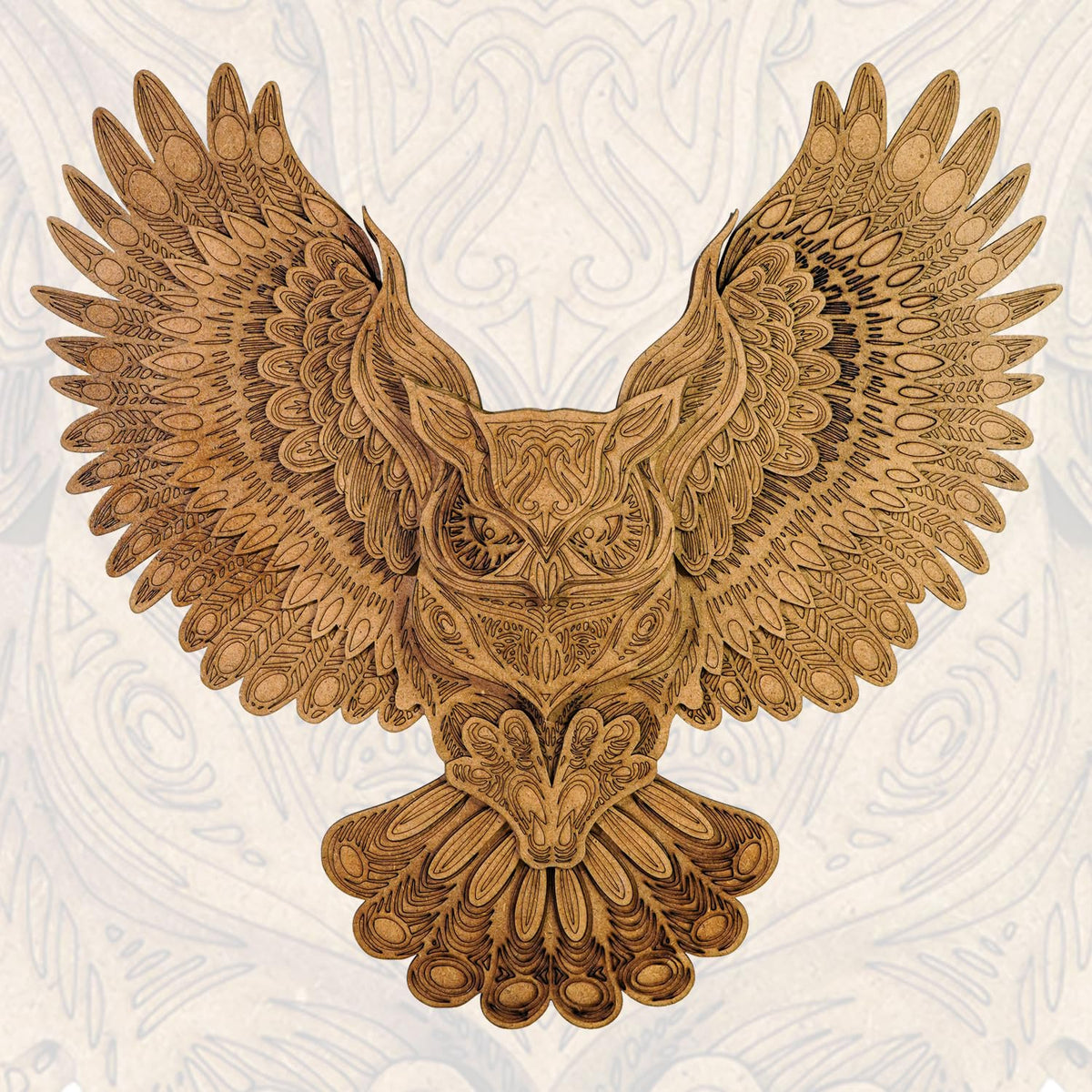 Ekhasa 3D Laser Cut Wooden Wall Art Owl for Home & Wall Decor | Wooden Art for Wall Decoration | Wall Art Carved Showpieces for Bedroom, Dining, Drawing, Living Room, Staircase Walls or Lobby