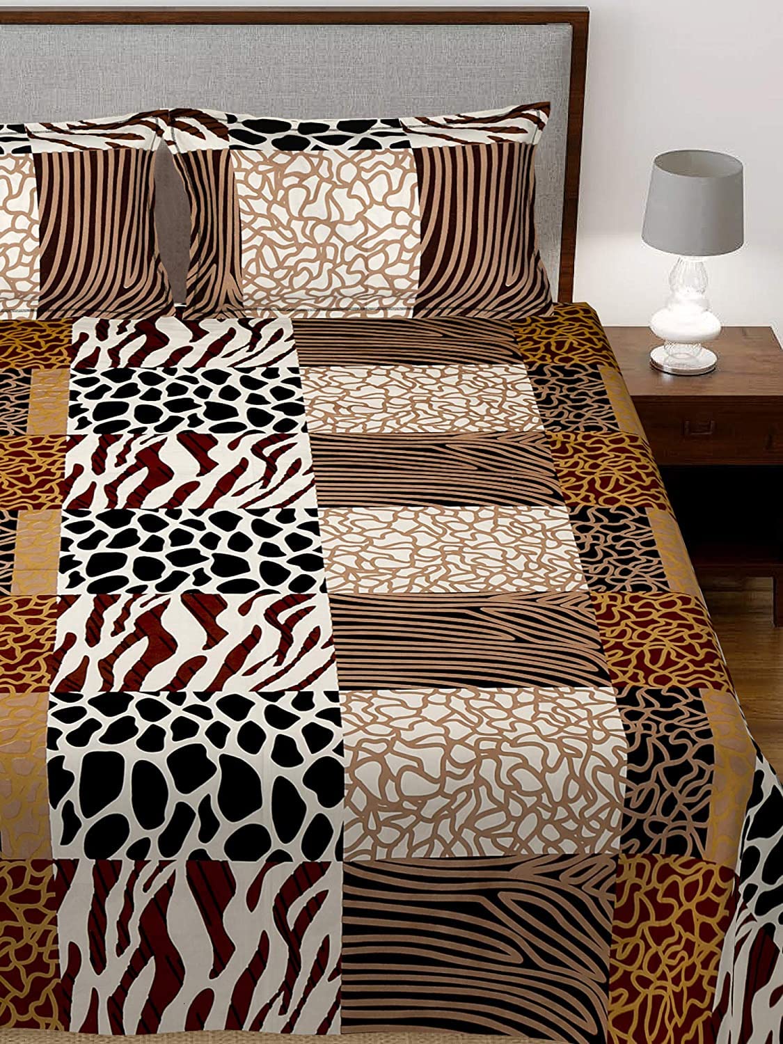 Kuber Industries Flower Print Glace Cotton Double Bedsheet with 2 Pillow Covers (Brown)-KUBMART011374