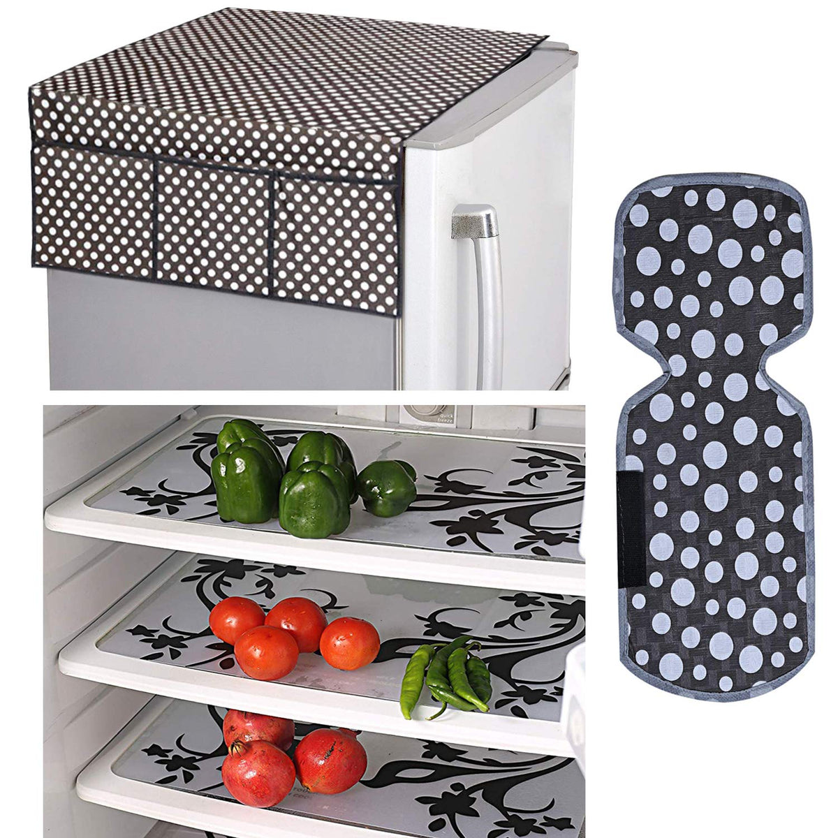 Kuber Industries PVC 3 Pieces Fridge Mats, 1 Piece Handle Cover and 1 Piece Fridge Top Cover (Grey)-CTKTC14620, Standard