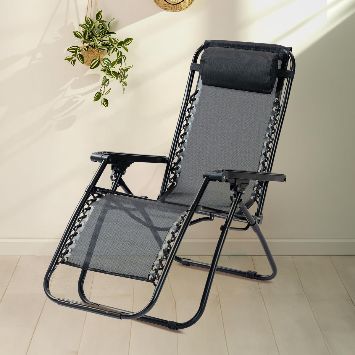 SAVYA HOME Folding Chair for Home-90X66X108CM/Recliner Chair/Camping Chair/Foldable Chairs for Home/Garden Chair/with Detachable Pillow/Lightweight Portable Chair/Weather-Resistant Fabric- Black