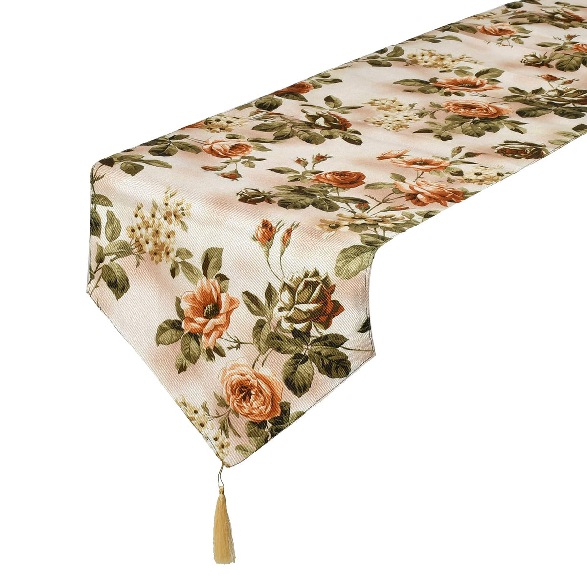 Kuber Industries Flower Design Cotton Table Runner for Family Dinners or Gatherings, Indoor or Outdoor Parties & Everyday Use, 16"x68"inch (Orange), Standard (HS39KUBMART023535)