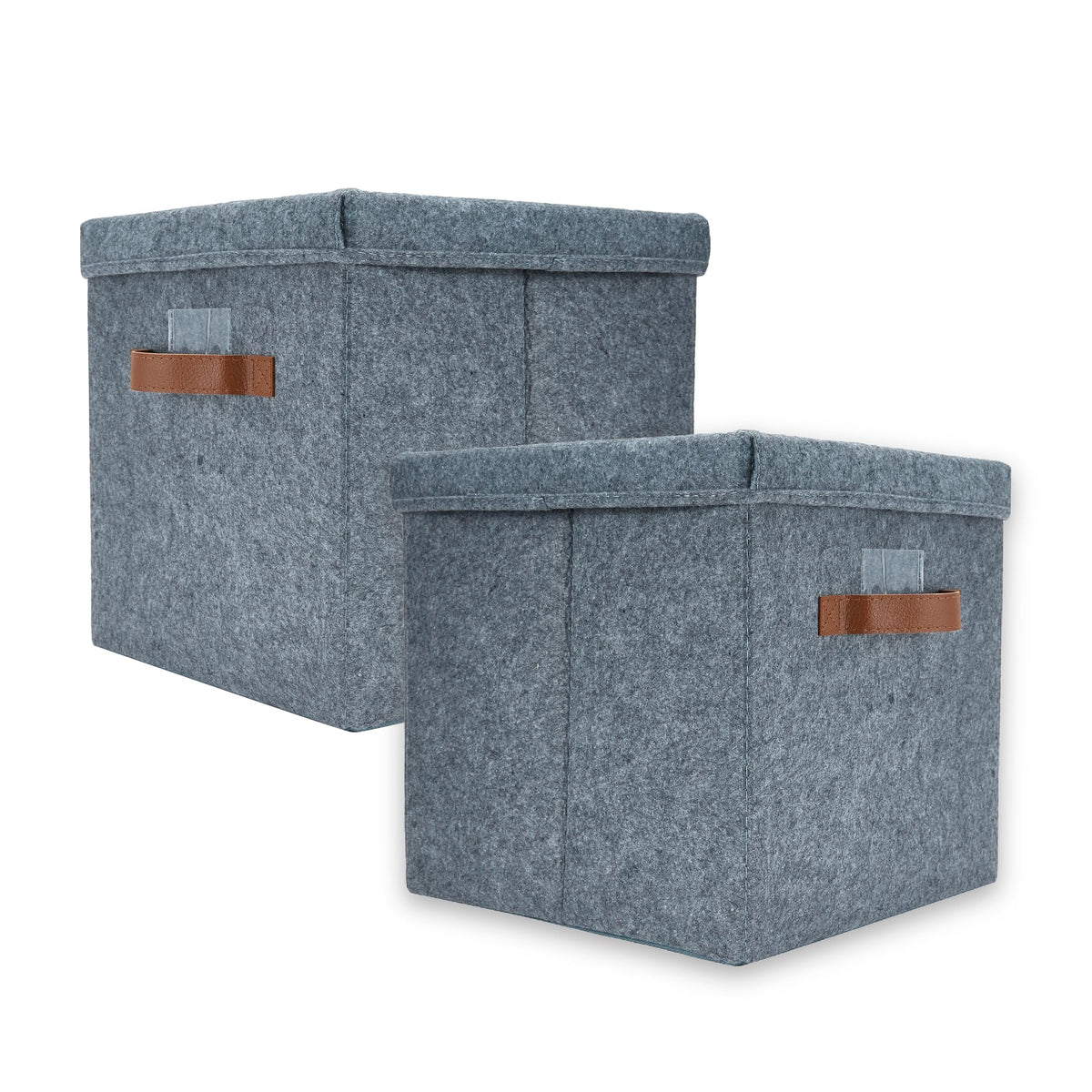 Anko Australia Foldable Storage Cube with Lid- Set of 2 | Sturdy Durable Fabric | Faux Leather Handles | Grey | Storage Box for Saree, Shirts, Woolens, Books, Toys | 11.8 x 11.8 x 11.8 Inch