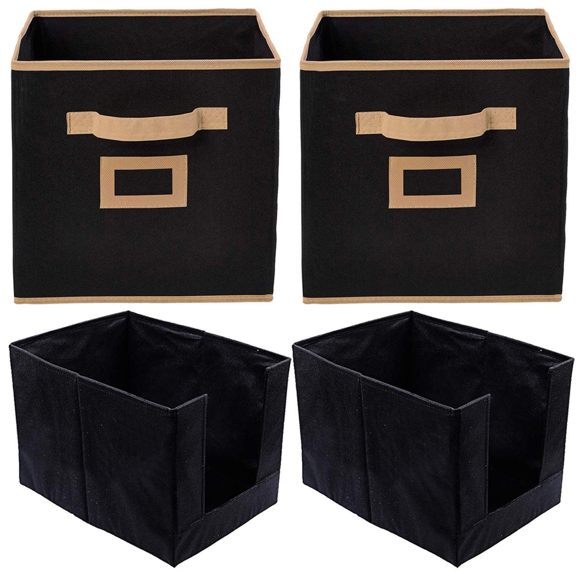 Kuber Industries Non Woven 2 Piece Shirt Stacker Wardrobe Organizer and 2 Piece Small Foldable Storage Organiser Cubes/Boxes (Black) -CTKTC38342