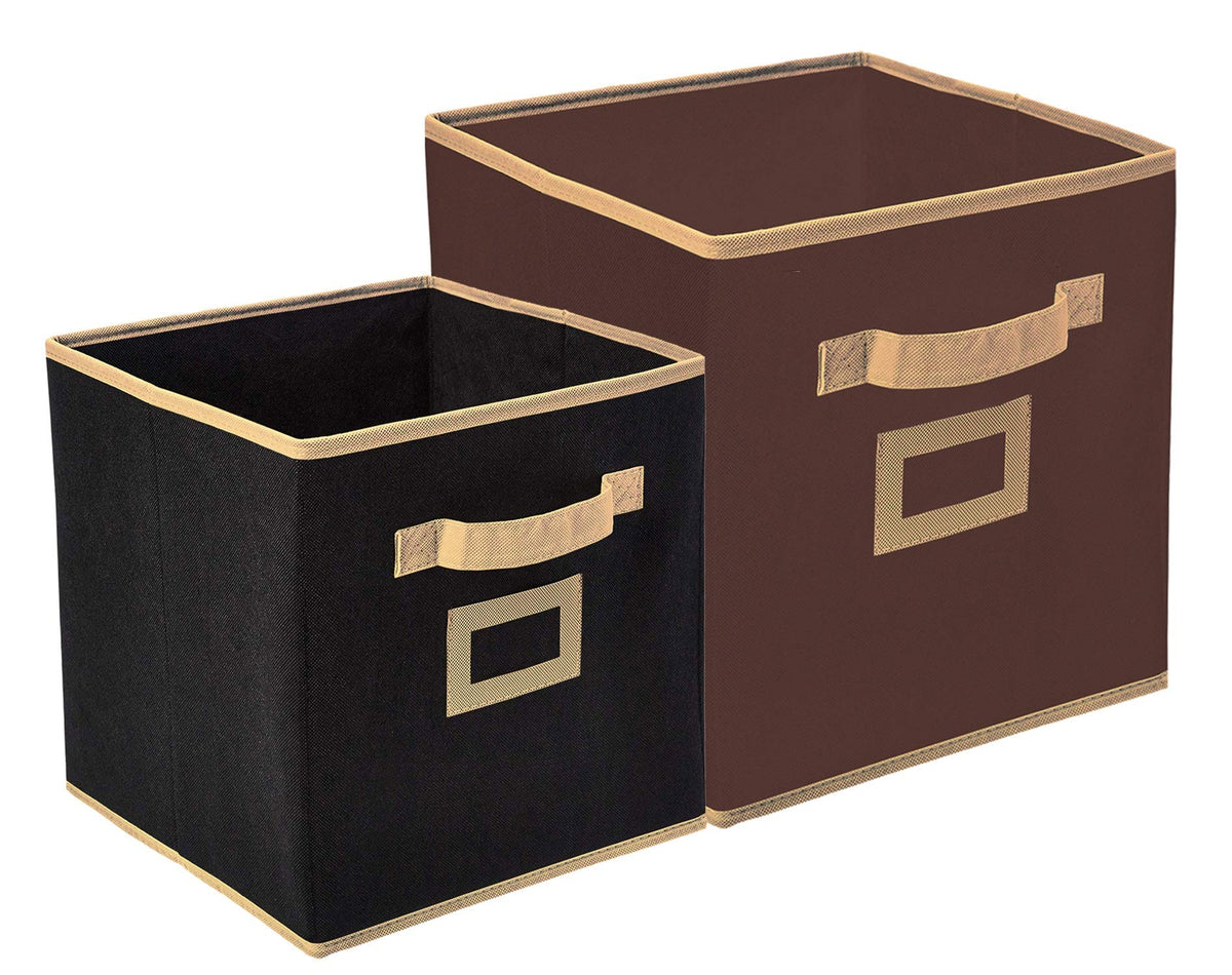 Heart Home Non Woven 2 Pieces Small & Large Foldable Storage Organiser Cubes/Boxes (Black & Coffee) - CTHH017027