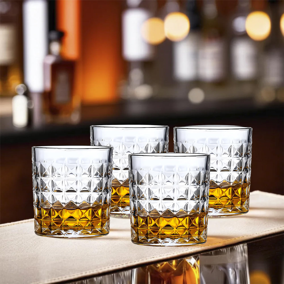 UMAI Whiskey Glasses Set of 4 (270ml Each) | Lead Free Neat Whiskey Glass | Heavy Bottom Drinking Glass | Crystal Glass for Bar Home | Glass for Drinks | Cocktail Glasses | Highball Glass