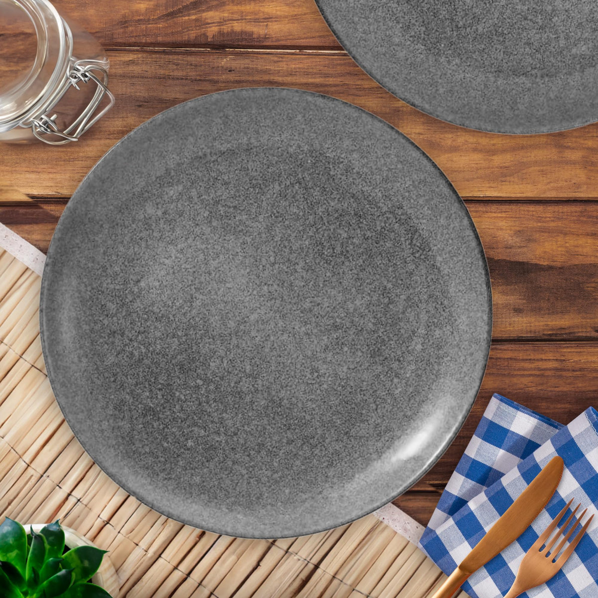 Anko 10" Grey Glazed Stoneware Dinner Plate | Pack of 2 | White | Unique Design | Microwave Safe, Dishwasher Safe | Kitchen, Dining, Restaurant, Gifting | BPA Free