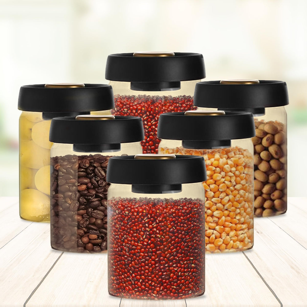 The Better Home Borosilicate Glass Jars For Kitchen (Set of 6-900ml Each) Glass Container With Lid|Air Tight Container For Storage|Dishwasher Safe Container For Kitchen Storage Set