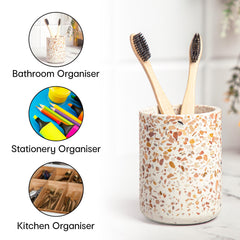 Anko Terrazzo Pink Toothbrush Holder for Bathroom | Durable Polyresin & Stone | Rust-Proof, Leak-Proof, Easy to Clean Toothbrush Stand| Pack of 1 | 10.5cm(H)x8cm (Dia.)