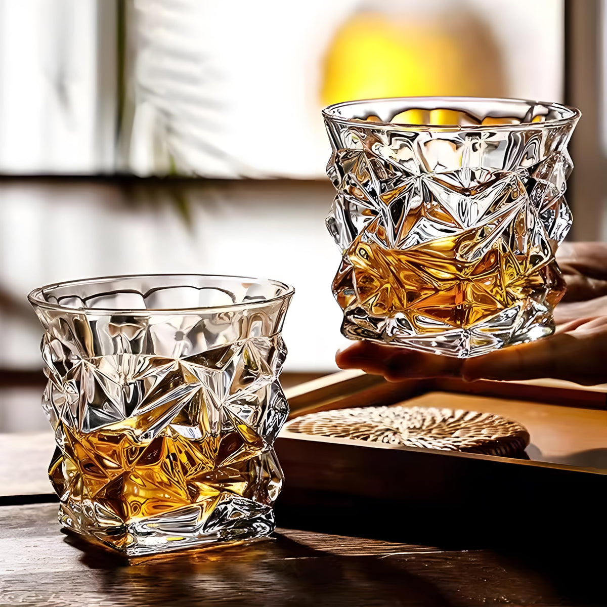 The Better Home Zest Whiskey Glasses Set of 2 (280ml Each) | Lead Free Whiskey Glass | Crystal Glass for Bar Home | Glass for Drinks | Cocktail Glasses | Highball Glass | Heavy Bottom Drinking Glass