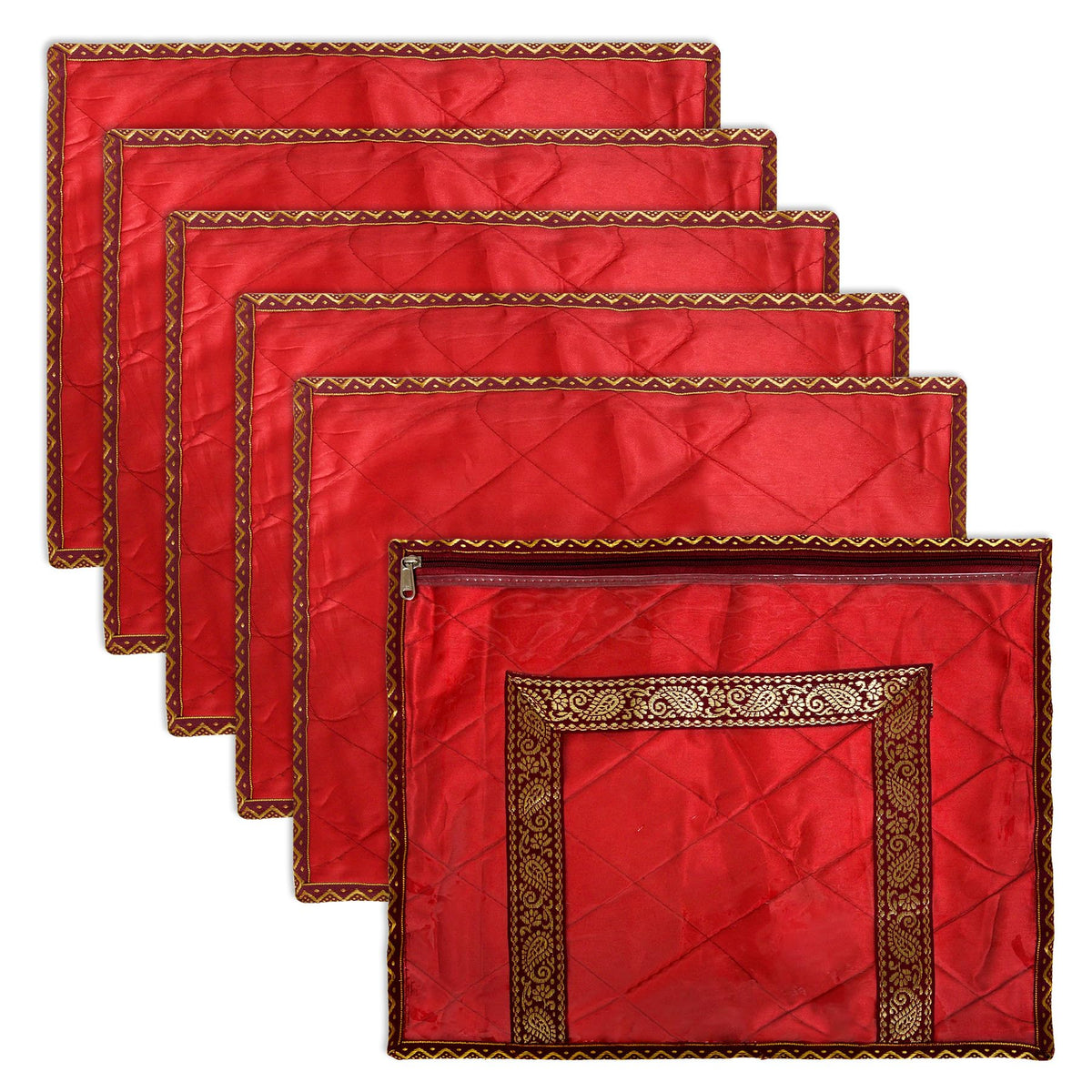 Heart Home Saree Cover | Zipper Closure Single Packing Saree Bag | Clothes Saree Stoarge Organizer | Wardrobe Organizer with Handle | Transparent View Packing Saree Cover | Pack of 9 | Brown