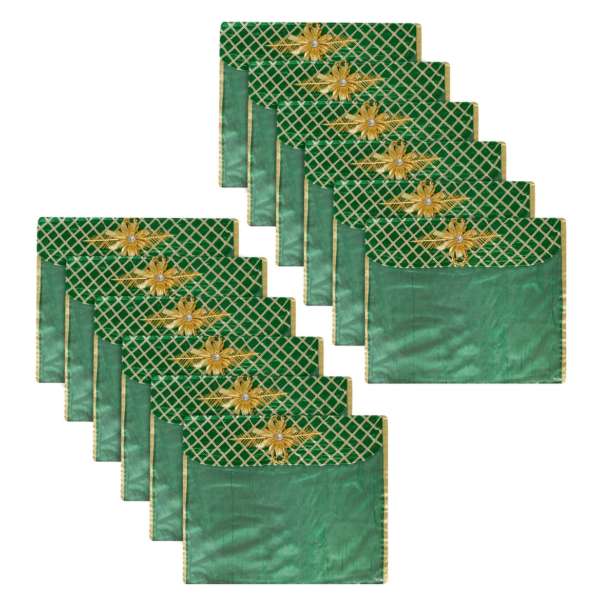 Heart Home Saree Cover | Clothes Storage Bag | Single Packing Saree with Velcro | Wardrobe Organizer | Cloth Stoarge Organizer | Check Jama Brooch-Design | Pack of 12 | Green