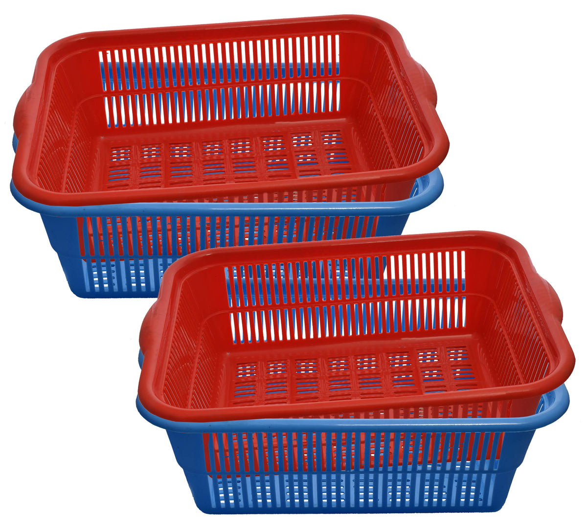 Kuber Industries 4 Pieces Plastic Kitchen Vegetables and Fruits Basket Multipurpose Organizers,Small Size,Blue & Red