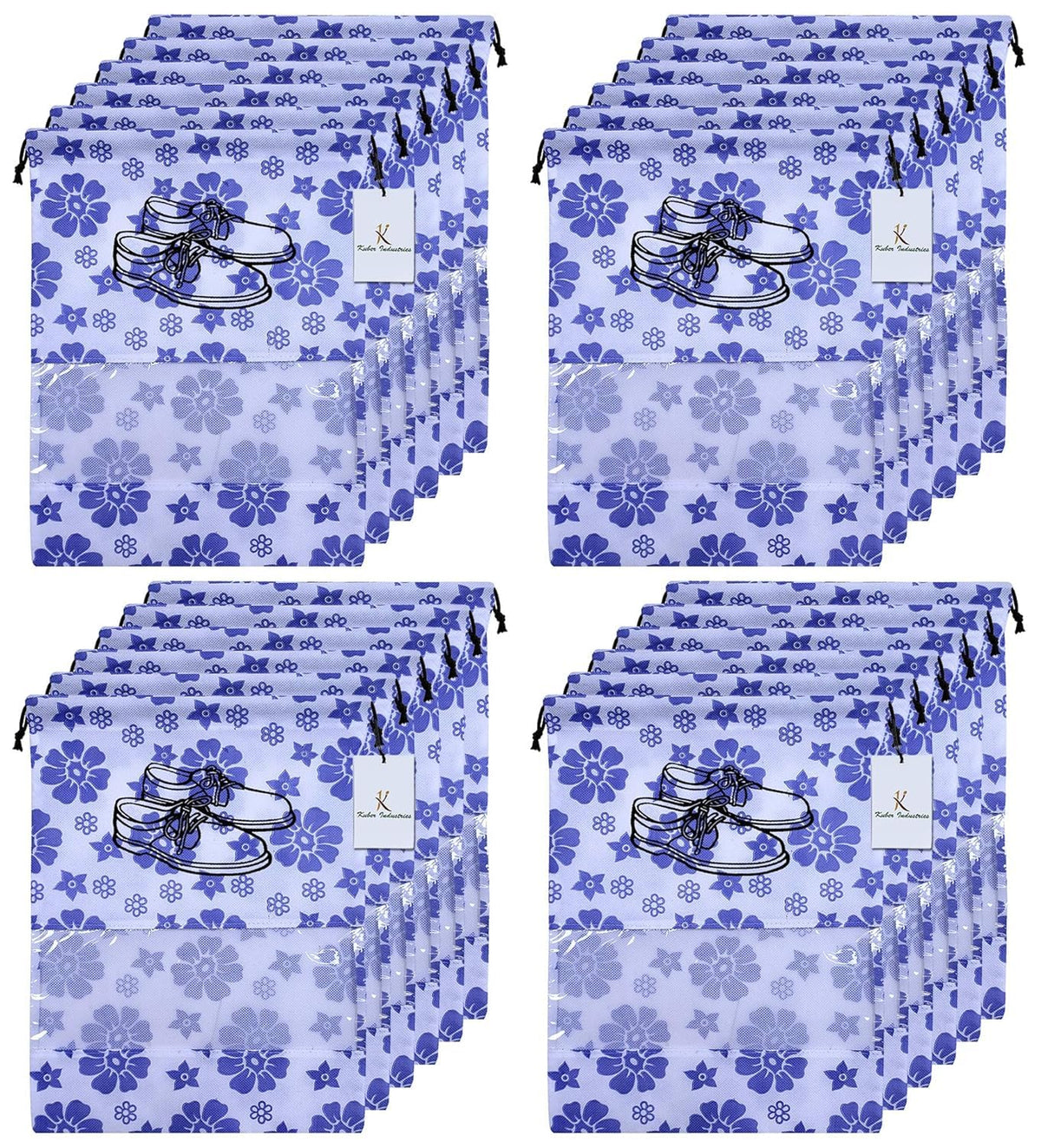 Kuber Industries Flower Design 24 Piece Non Woven Travel Shoe Cover, String Bag Organizer, Royal Blue -CTMTC039501