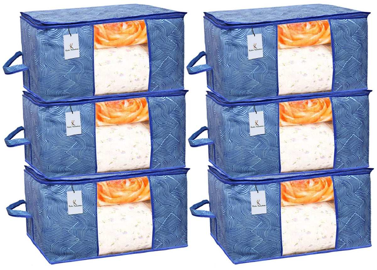 Kuber Industries CTKTC15231 Leheriya Design Underbed Rectangular Storage Organiser (Royal Blue, XL) - Set of 6