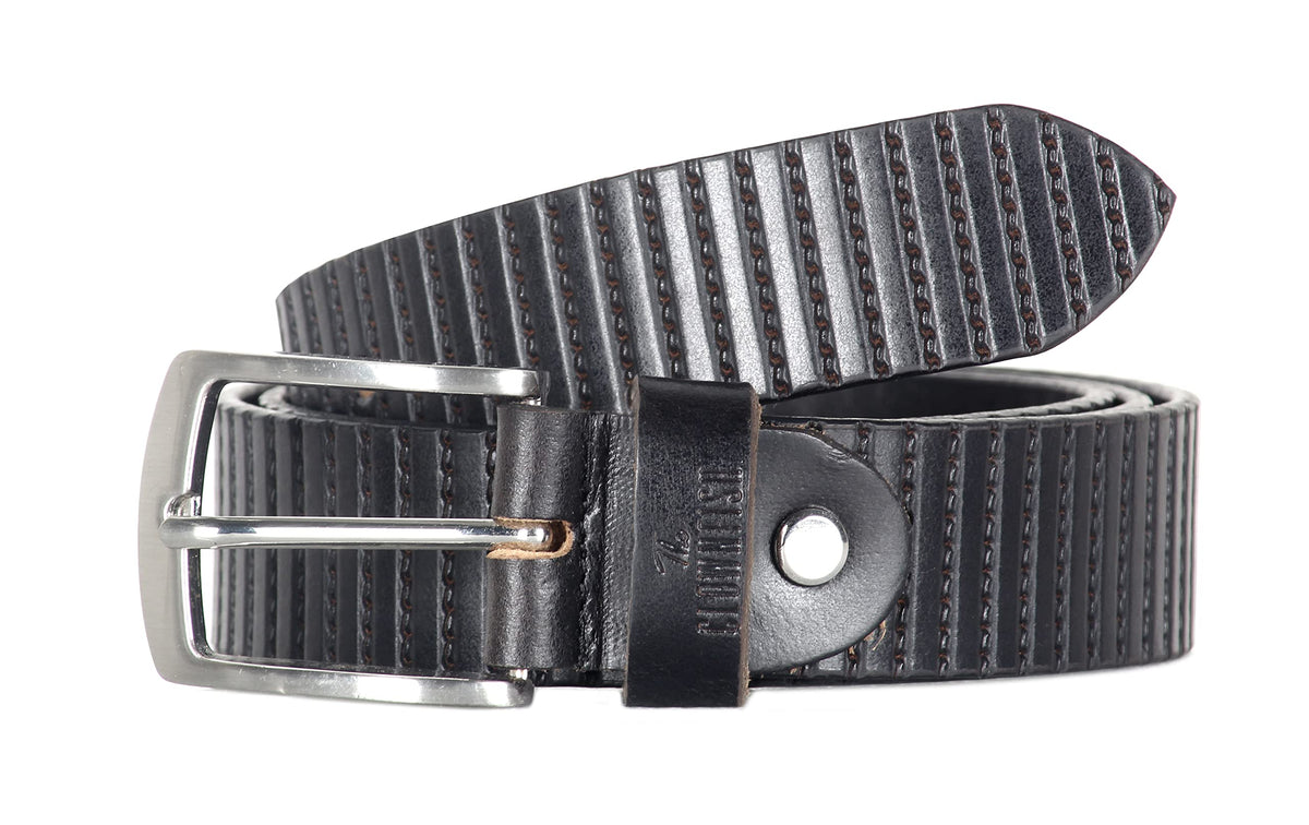 THE CLOWNFISH Men's Genuine Leather Belt with Textured/Embossed Design-Soot Black-1 (Size-32 inches)