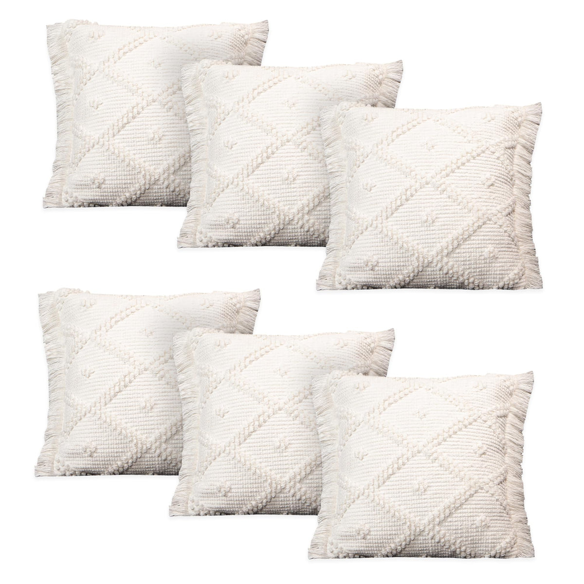 Anko Australia Cushion Cover Set of 6 | Cotton-Polyester Blend | Decorative Cushion Covers | Stylish and Comfy Cushion Cover Set for Your Sofa, Living Room (Without Filler) | 16 x 16 Inches| White