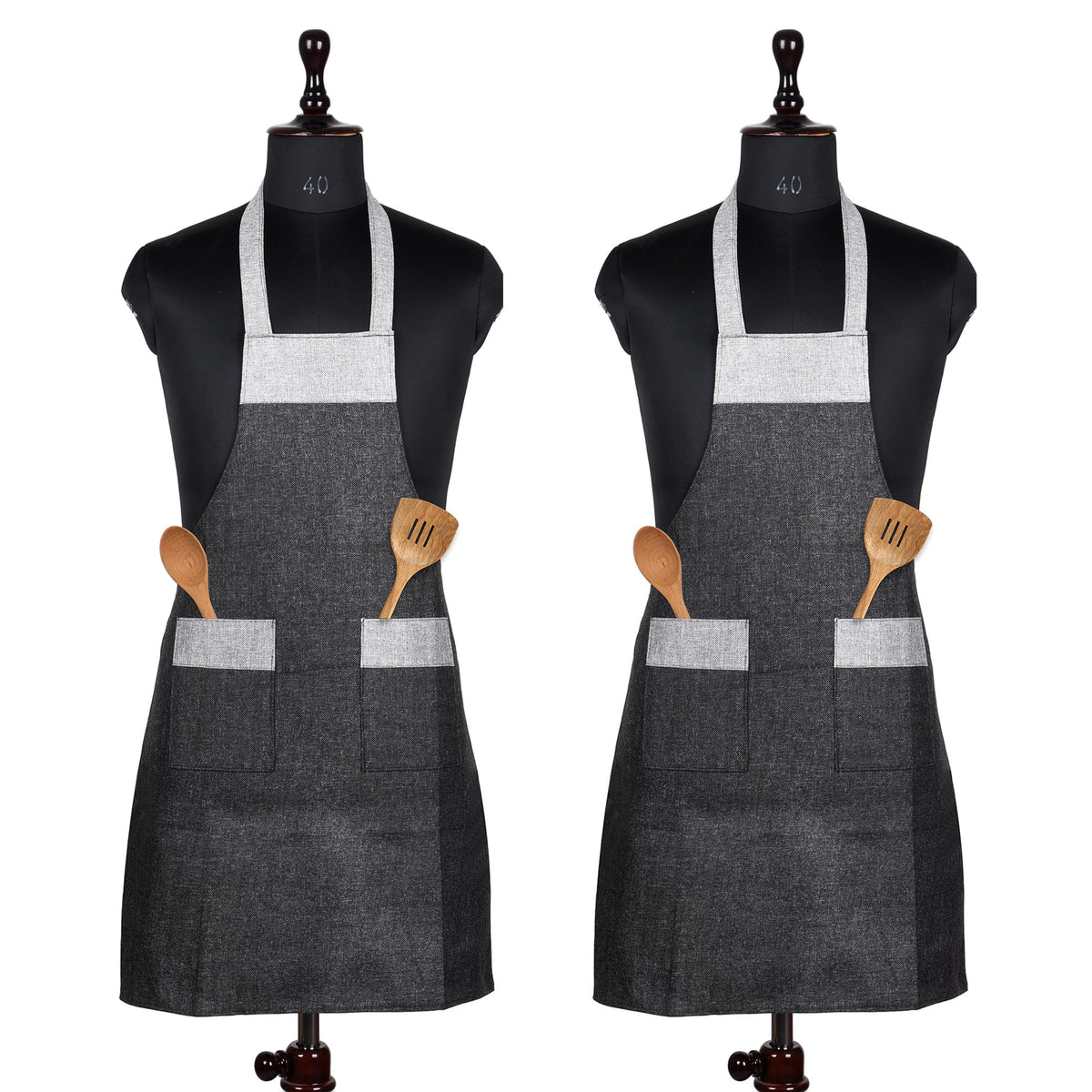 Kuber Industries Apron | Jute 2 Front Pocket Kitchen Apron | Apron for Restaurent | Apron for Housewife | Chef Apron for Kitchen | Water Resistance Apron | Pack of 2 | Gray