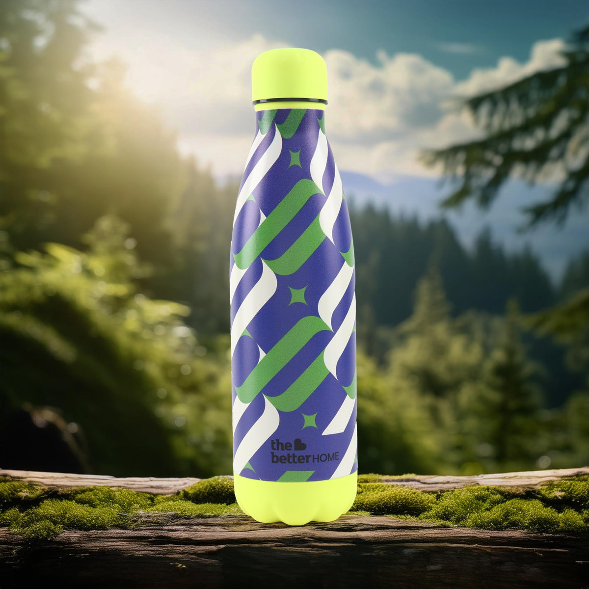 The Better Home 500ml Insulated Stainless Steel Water Bottle | upto 18 Hours Insulation | Insulated Water Bottle | Airtight | Leak Proof | BPA Free | Prism Play Print (Purple Haze Grid)