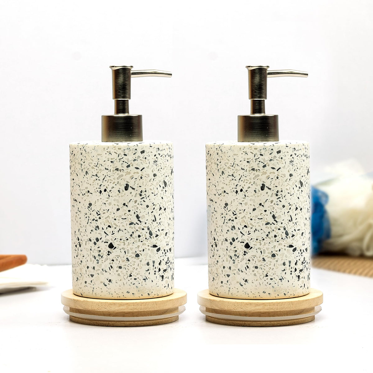 Anko 350 mL Terrazzo Liquid Soap Dispenser for Bathroom | Set of 2 | Handwash dispenser with Pump | Handwash Bottle for Sink | Soap Dispenser for Wash Basin | Kitchen Liquid Dispenser