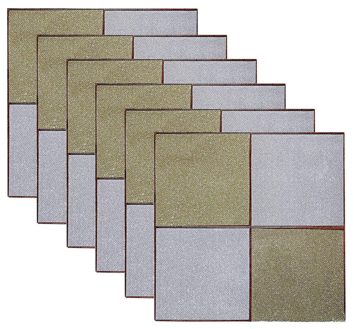 Kuber Industries Laminated Patch PVC 6 Piece Square Dining Table Placemat Set 30x30 CM (Silver & Gold) - CTKTC040623