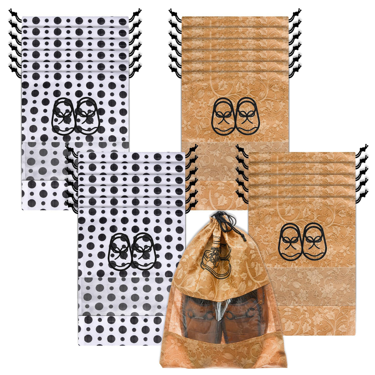 Kuber Industries Shoe Cover | Travel Shoe Storage Bags | Non-Woven Storage Bag | Shoe Cover with Drawstring | Shoe Organizer with Clear Window | Pack of 24 | Multi