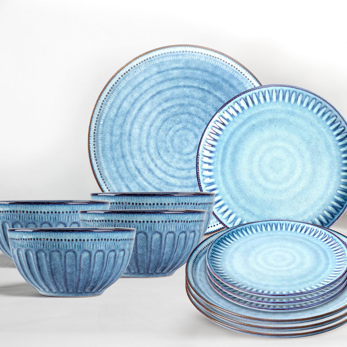 Anko Maison Stoneware 12 pcs Dinner Set | Premium Crockery for Dining Table, Home, Restaurant, Gifting | Aesthetic Tableware Service Set for 4 | 4 Dinner Plates, 4 Side Plates, 4 Bowls, Blue