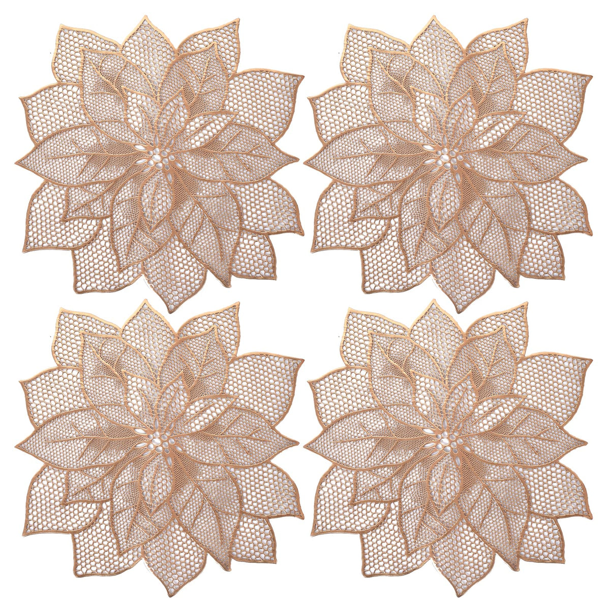 Heart Home Flower Design Soft Leather Table Placemats, Set of 4 (Copper)-HS43HEARTH26092