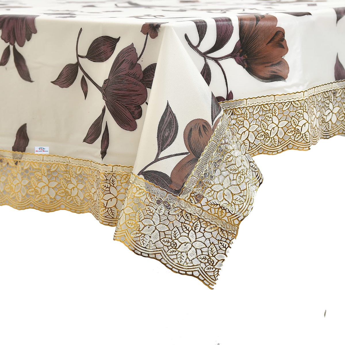 Heart Home 40"x60" Flower Design PVC Waterproof & Antislip Center Table Cover for 4 Seater (Cream)