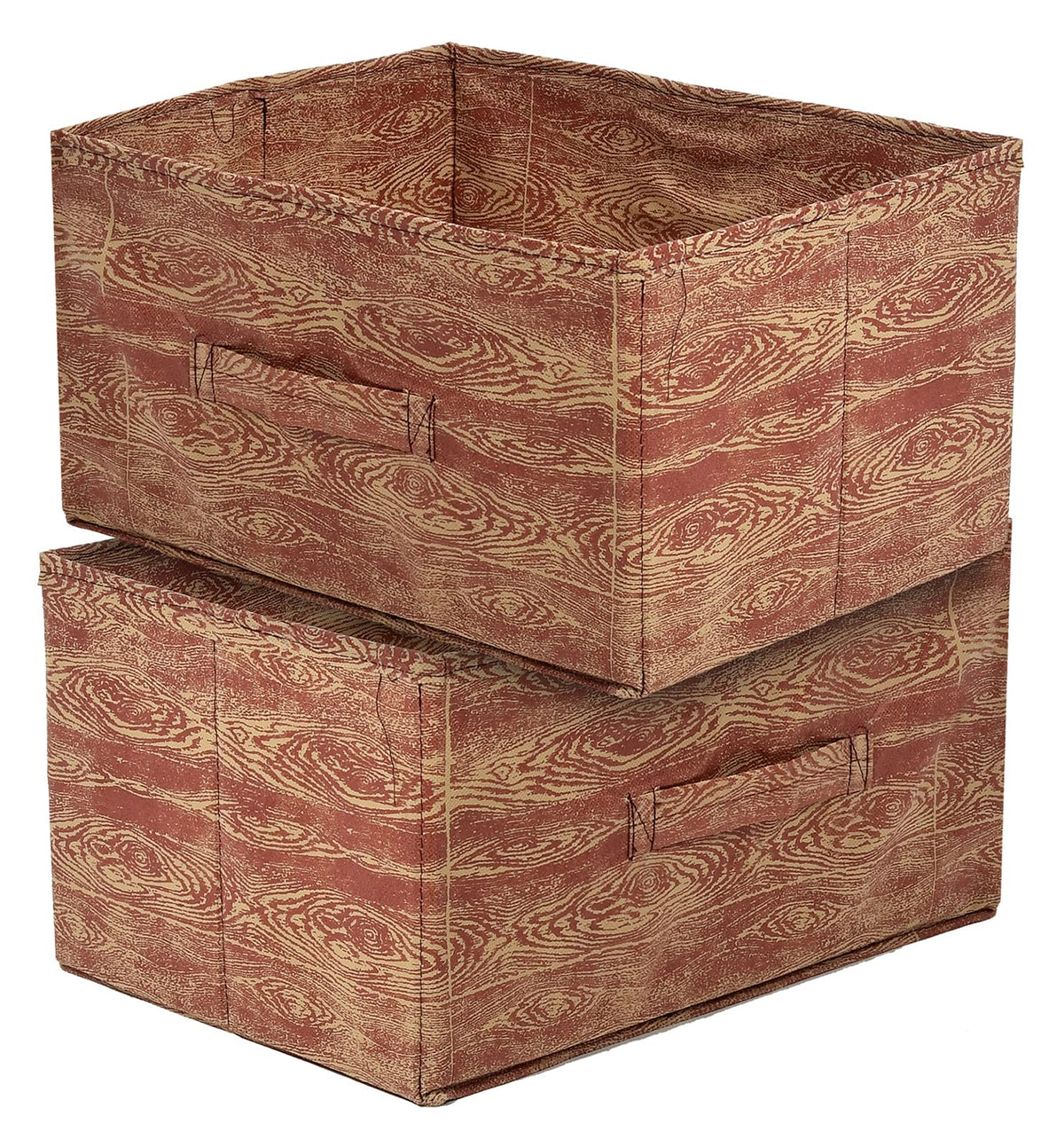 Kuber Industries Wooden Design Non-Woven Rectangular Flodable Cloth Storage Box/Drawer- Pack of 2 (Maroon Brown)-44KM0589