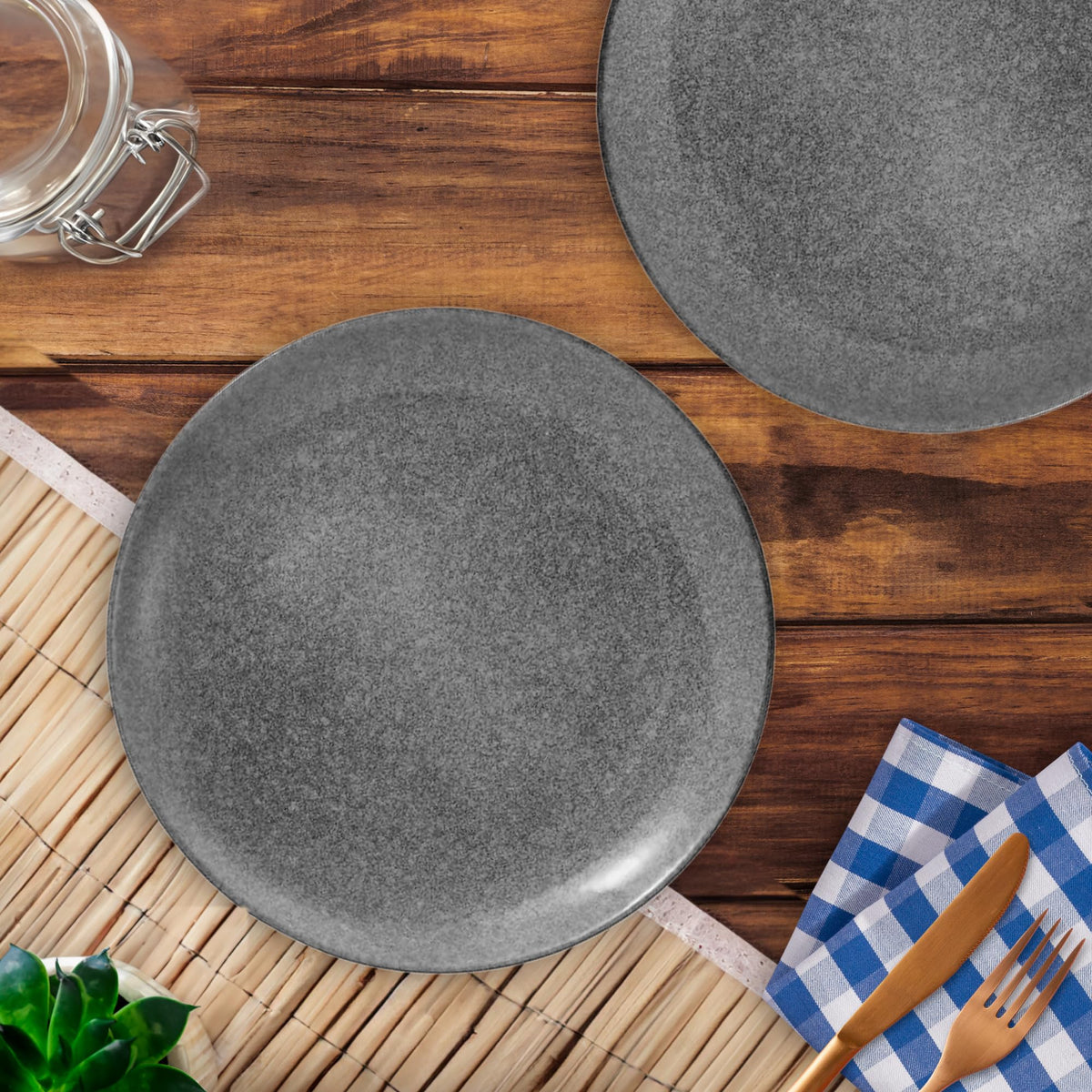 Anko 8" Grey Glazed Stoneware Side Plate | Pack of 2 | Appetizers, Salad, Dessert | Unique Design | Microwave Safe, Dishwasher Safe | BPA Free