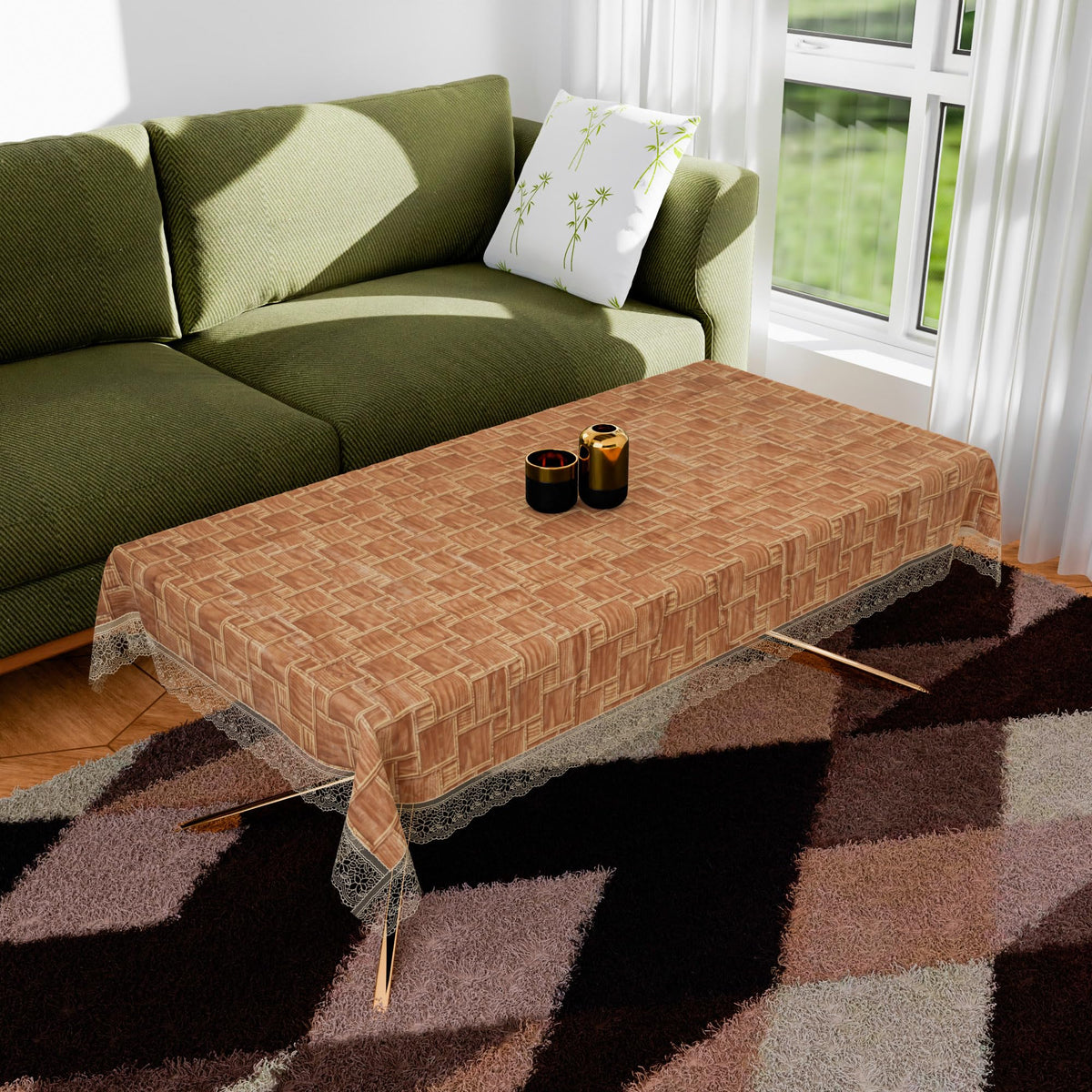 Heart Home Center Table Cover | Table Cloth Cover | Tabletop Cover | Kitchen Table Cloth | Table Protector Cover | 4-Seater Table Cover | New Check-Print | CTC | 40x60 Inch | Golden