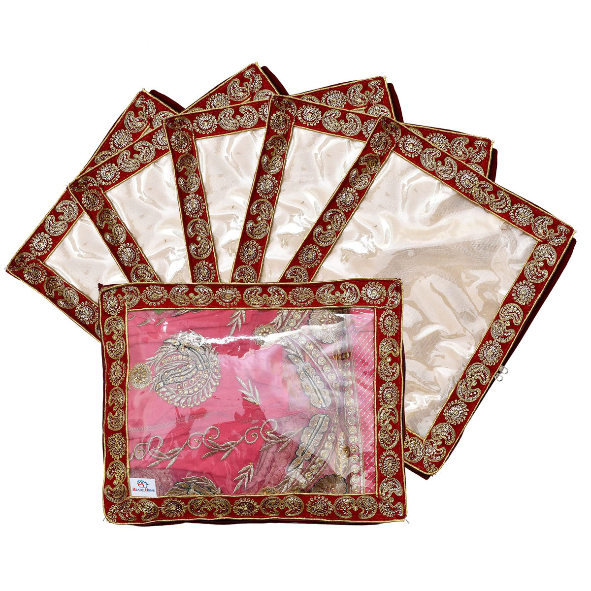 Heart Home Carry Design 3" inch Tranasparent PVC Saree Cover - Pack of 6 (Maroon)-HS_38_HEARTH21564