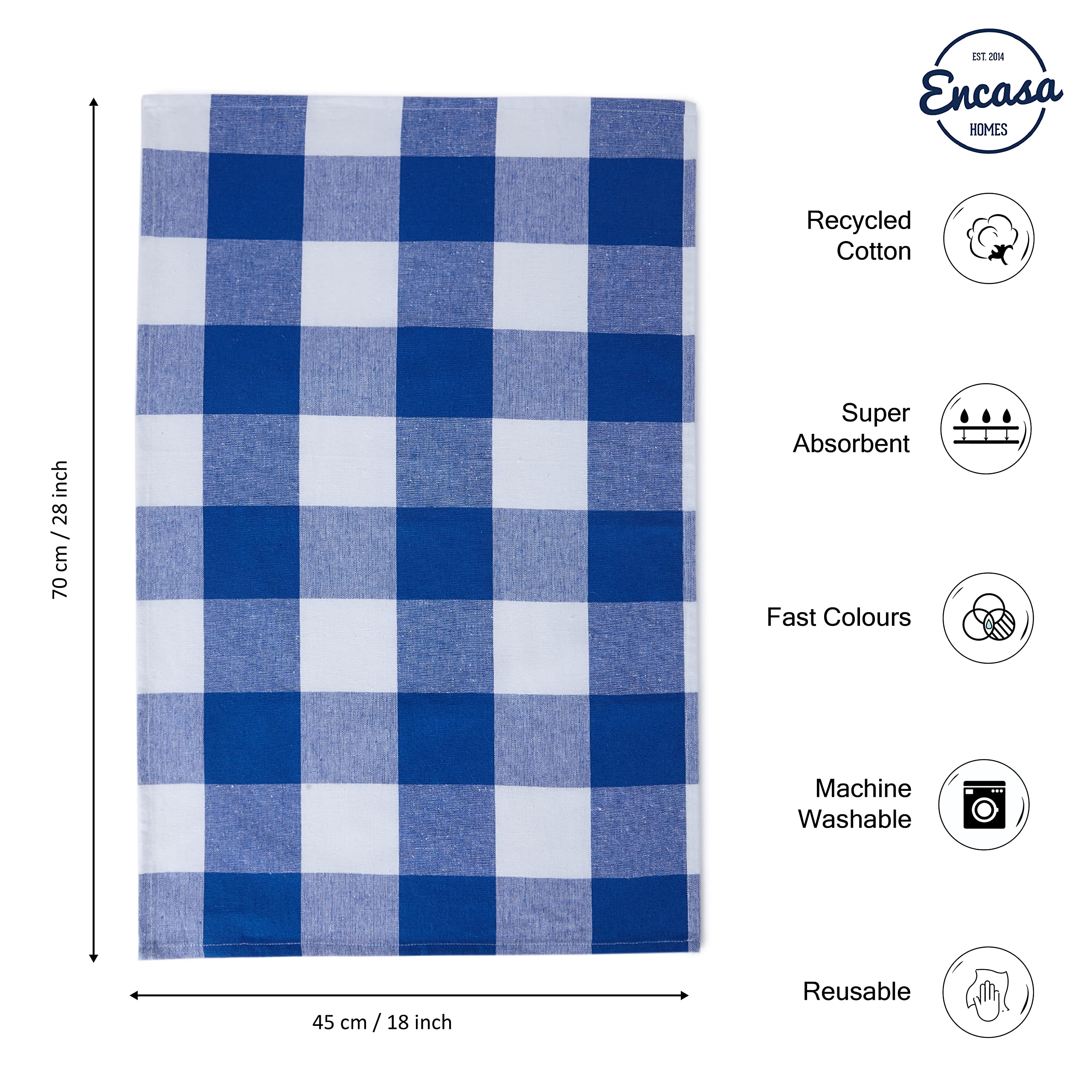 Encasa set of 4 kitchen towels - stylish Buffalo Blue Checks