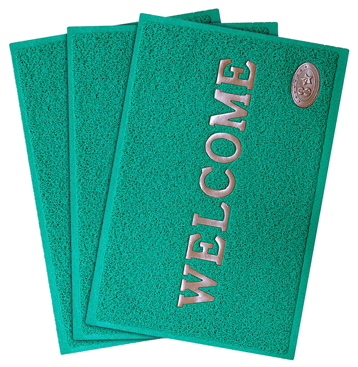 Kuber Industries Rubber Anti Slip Welcome Door Mat for Home Entrance, Office, Shop (Green)-Pack of 3-KUBMART15372