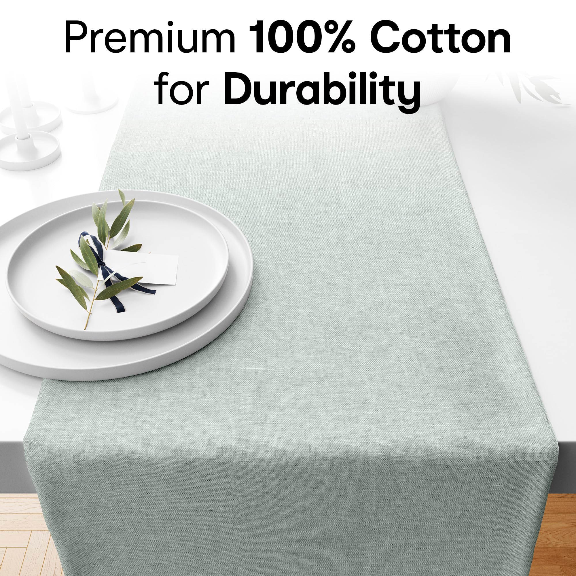 Green Ribbed Table Runner Sage Green Ribbed Table Runner | 150cm x 33cm | 100% Cotton ...