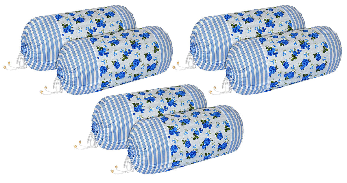 Kuber Industries Set of 6 Flower Design Soft & Smooth Cotton Bolster Cover 16 x 30 inch (Blue)